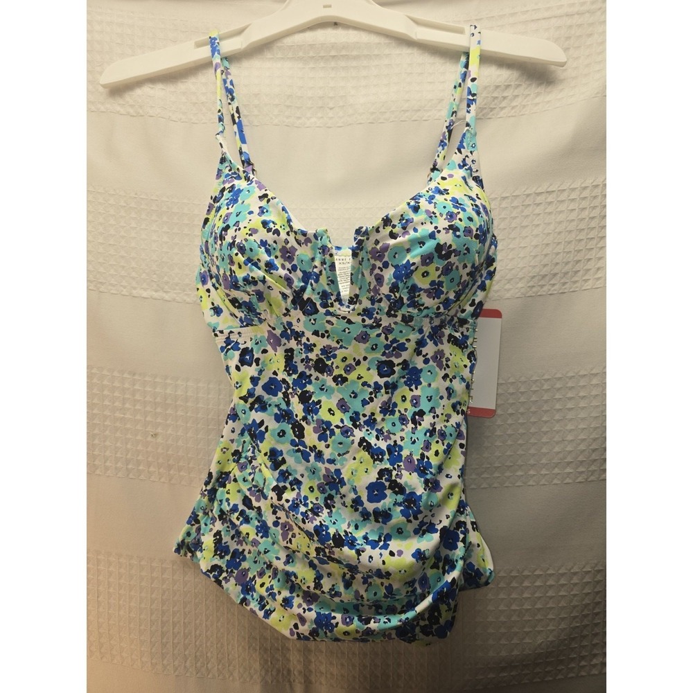 Anne Cole Tankini Swim Top Floral Blue Ditsy XS Underwired ACSK200